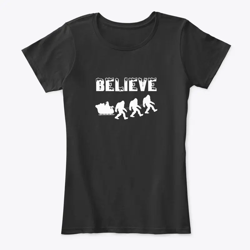 Woman's Bigfoot Believe Christmas Tee 